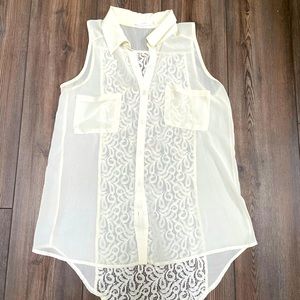 Sheer Lace Button down Blouse